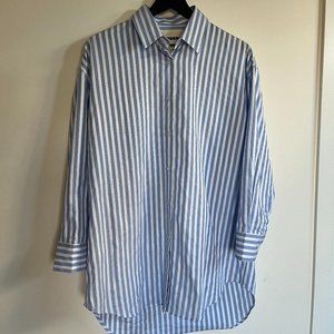 Monica Cordera Masculine Stripe Oversized Button-Up Blue Stripe OS